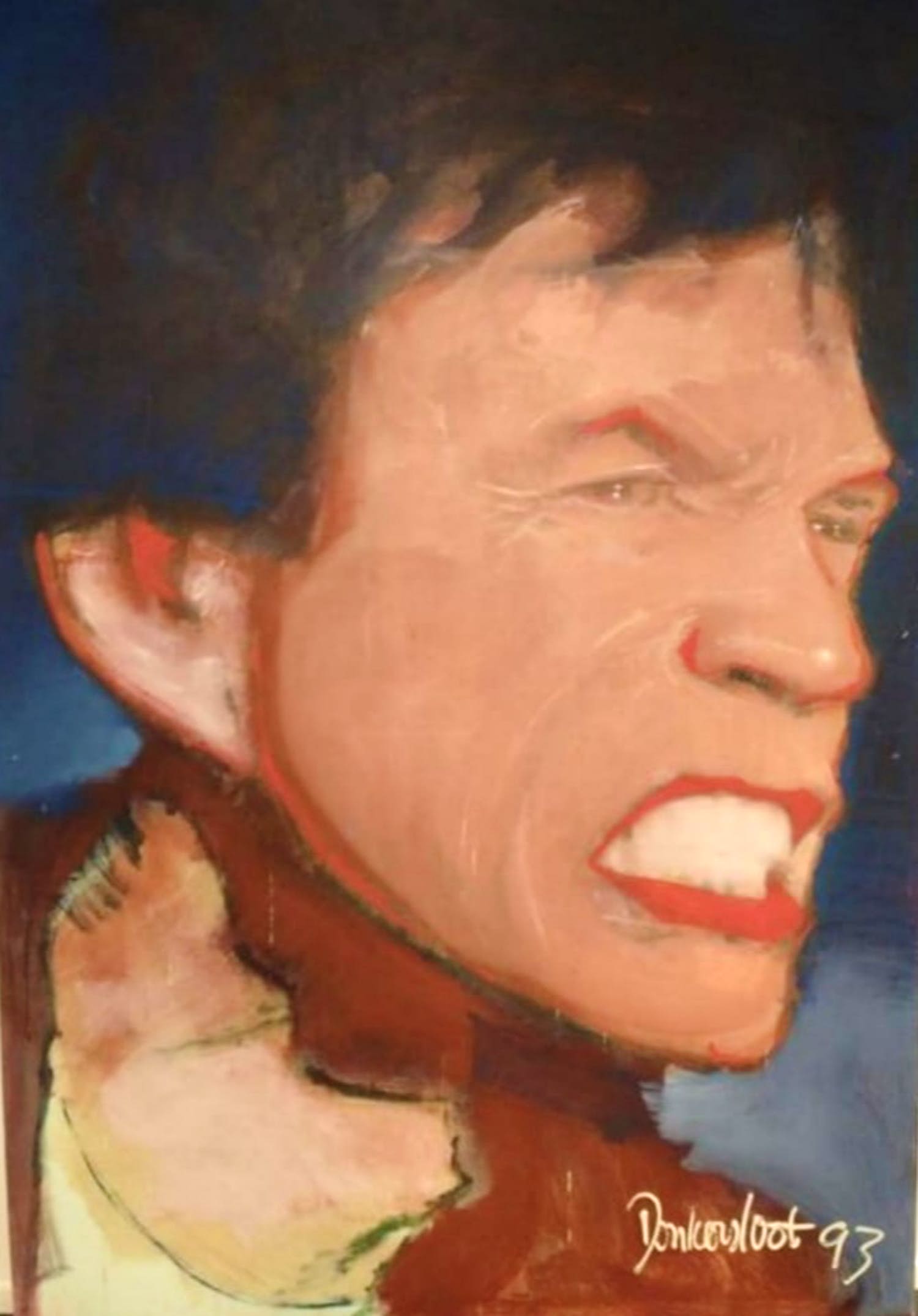 Peter Donkersloot - Mick Jagger (zeer groot origineel schilderij op paneel) verkocht voor € 1!
