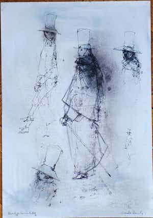 Dirkje Kuik - tekening, titel Oude Dandy's verkocht voor € 225!