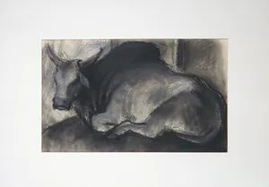 Miriam Cobelens - Krijttekening, Liggend rund kopen? Bied vanaf 1!