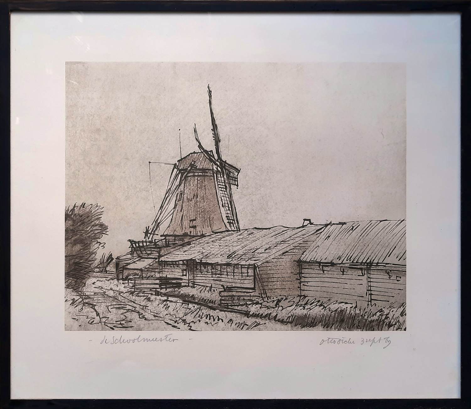 Buy Otto Dicke - steendruk - De Schoolmeester - ingelijst - 25514? Bid from 75!
