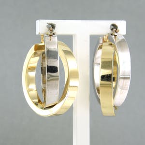 18k bicolor gouden creolen - afm. 3,0 cm x 1,1 cm kopen? Bied vanaf 350!