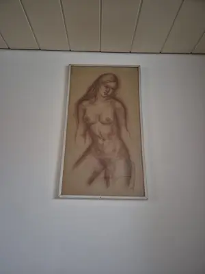 Bob Denneboom - Bob Denneboom - Expressief vrouwelijk naakt - houtskool op board - 100cm kopen? Bied vanaf 85!