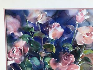 Hen Euverman - stilleven met bloeiende roze rozen kopen? Bied vanaf 50!
