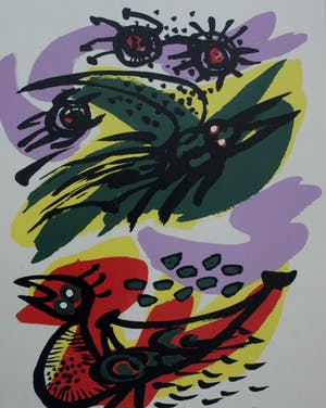 Anton Rooskens - Ingelijste zeefdruk: "Vogels" - 1972 kopen? Bied vanaf 350!