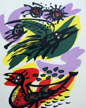 Anton Rooskens - Ingelijste zeefdruk: "Vogels" - 1972 verkocht voor € 350!