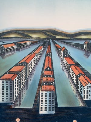 Willem de Vries - Houtsnede | 'Town-centre II' | 1999 kopen? Bied vanaf 75!