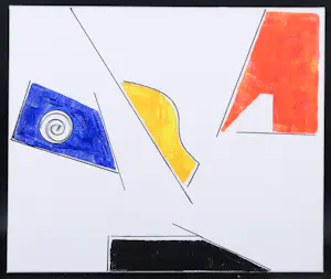 Menno Meijer - Gemengde techniek op doek, Abstracte compositie met metalen element kopen? Bied vanaf 1!