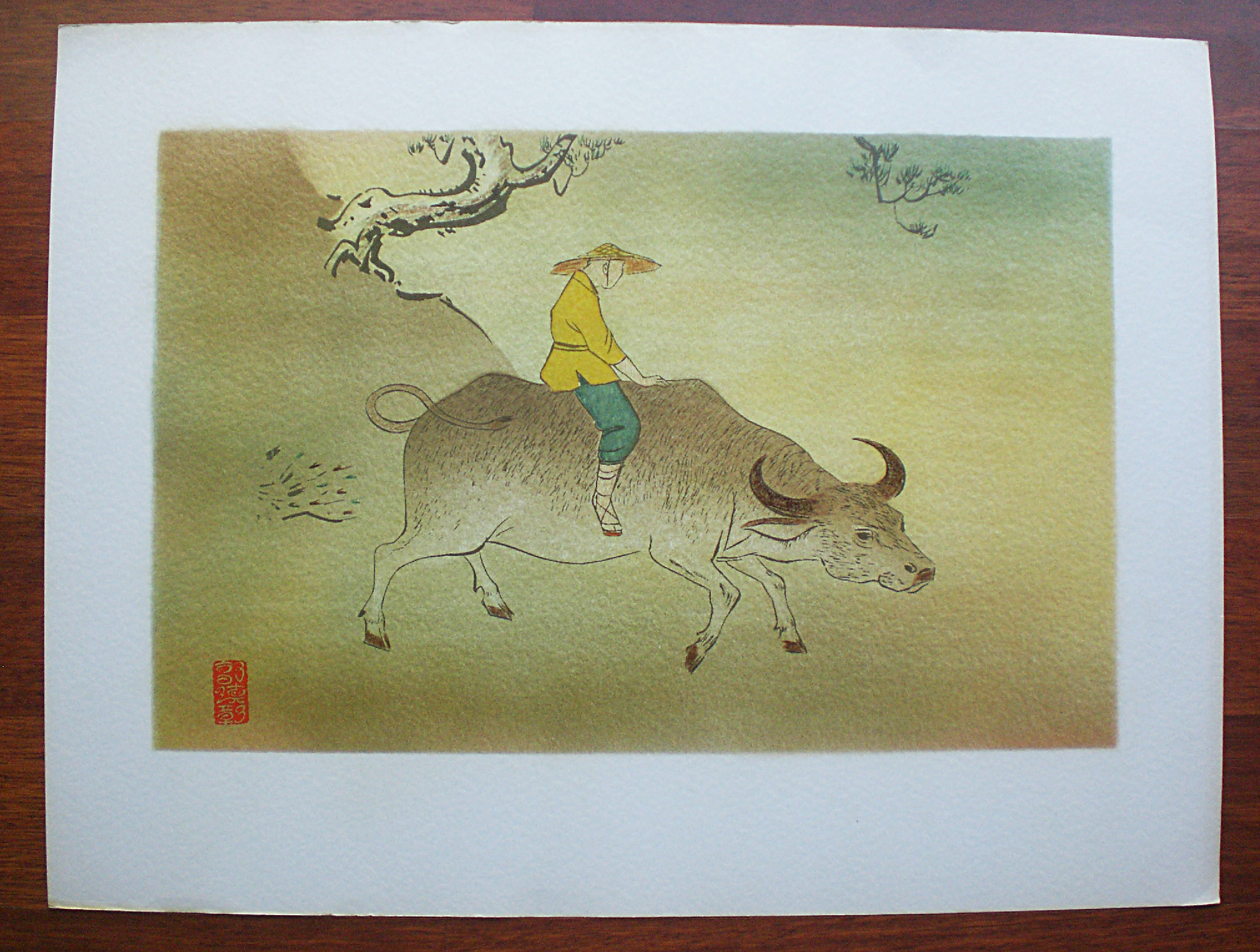 Niet of onleesbaar gesigneerd - Chinese school - Jongen op waterbuffel, zeefdruk of ingekleurde litho kopen? Bied vanaf 1!