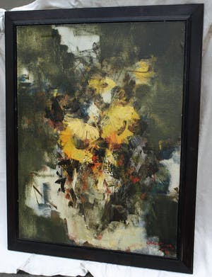 Milan Martinec - Ingelijst, olieverf op doek , ‘Slunečnice’ (‘Zonnebloemen’) - 1992 kopen? Bied vanaf 100!