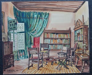Niet of onleesbaar gesigneerd - Aquarel - Casa Lope de Vega, La tertulia en el estudio - Gesigneerd - 1961 kopen? Bied vanaf 1!
