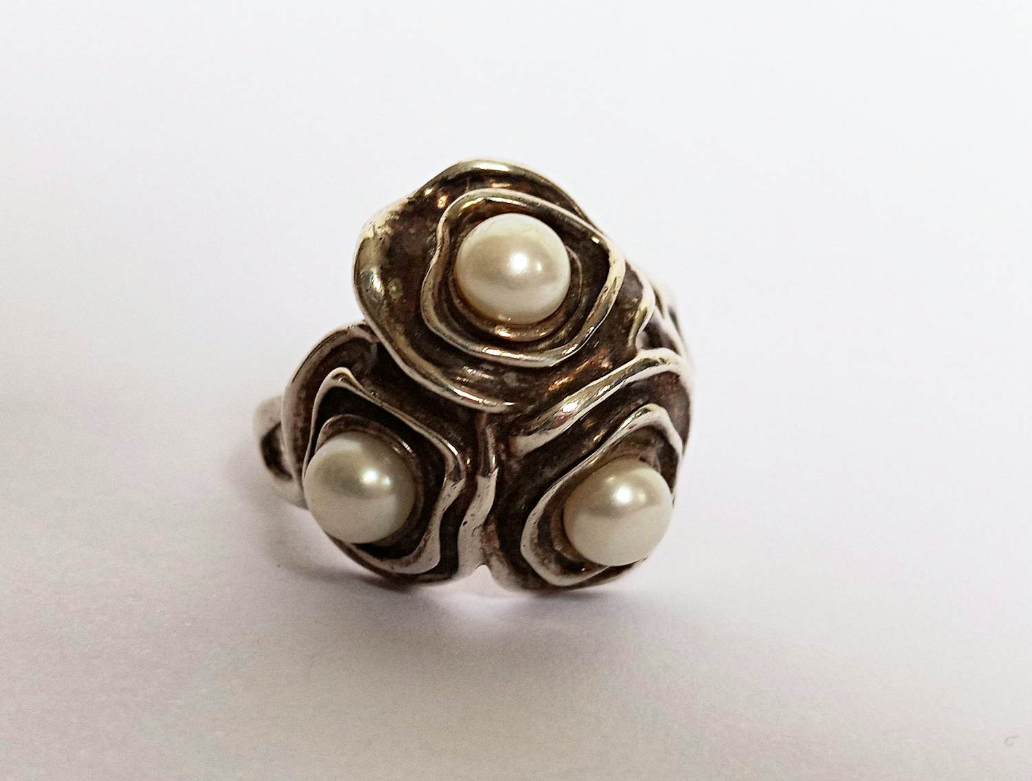 Brutalist Modernist ring echte parels zilver 925 maat 22 MCM kopen? Bied vanaf 65!