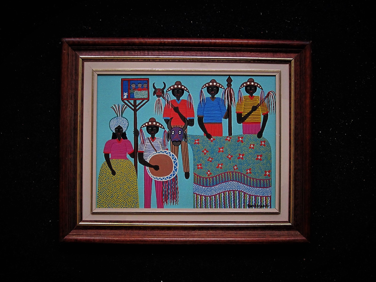 Niet of onleesbaar gesigneerd - Braziliaanse naieve kunst "Processie van Indianen" gesigneerd verkocht voor € 1!