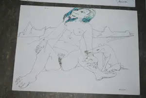 Rob Aussen - 9 inkttekeningen - strandscenes ca. 1983 kopen? Bied vanaf 20!