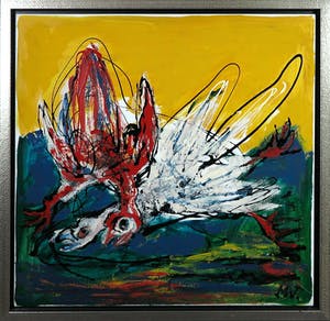 Martin van Wordragen - Olieverf op doek, Vechtende vogels - Ingelijst (Groot) kopen? Bied vanaf 250!