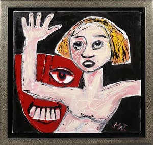 Martin van Wordragen - Olieverf op doek, Puber met masker - Ingelijst kopen? Bied vanaf 150!