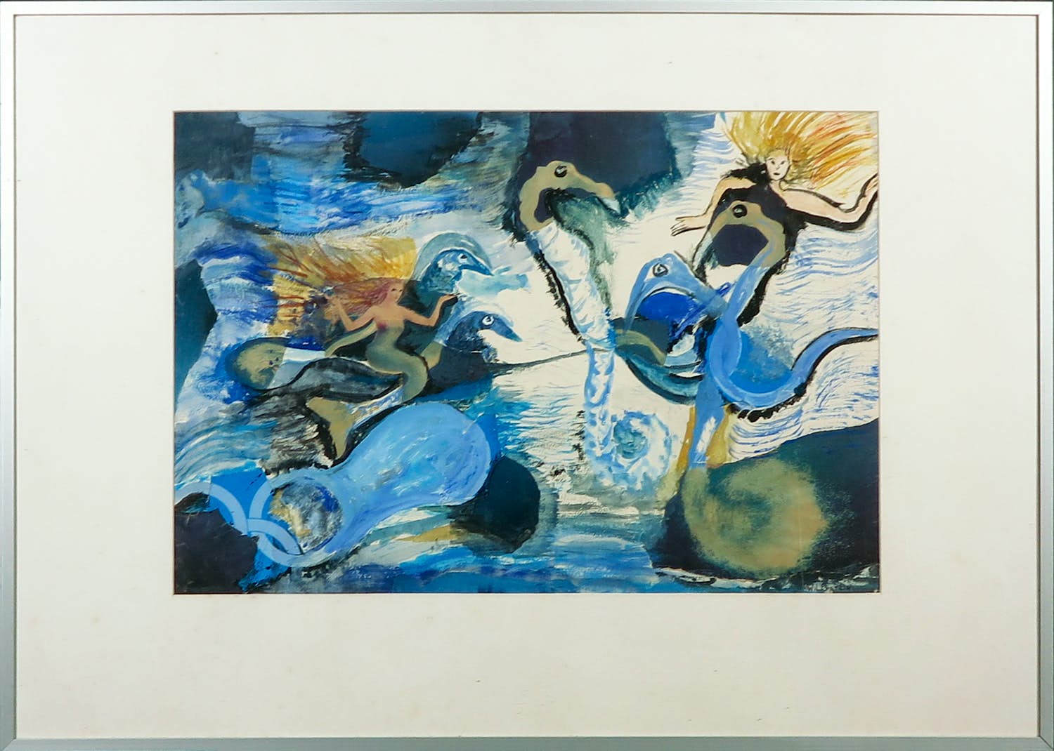 Niet of onleesbaar gesigneerd - Gemengde techniek op papier, zonder titel - Ingelijst kopen? Bied vanaf 1!