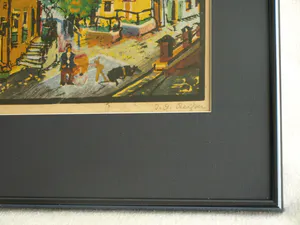 Niet of onleesbaar gesigneerd - Ingelijste kleurenhoutsnede , Stadsgezicht – ca. 1940 kopen? Bied vanaf 1!