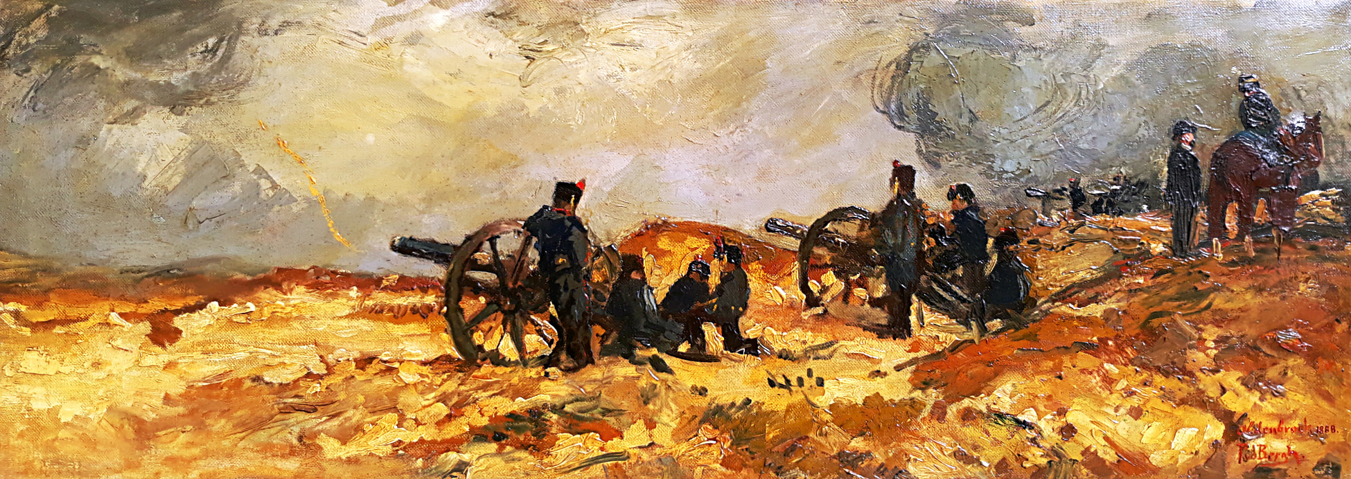 Piet van den Bergh - Hollandse artillerie (1888), olieverf op doek (ingelijst, groot) kopen? Bied vanaf 550!