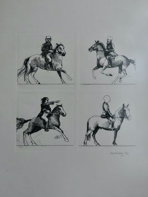 Aat Verhoog - (1933) Vier ruiters te paard - zwart-wit ets kopen? Bied vanaf 60!