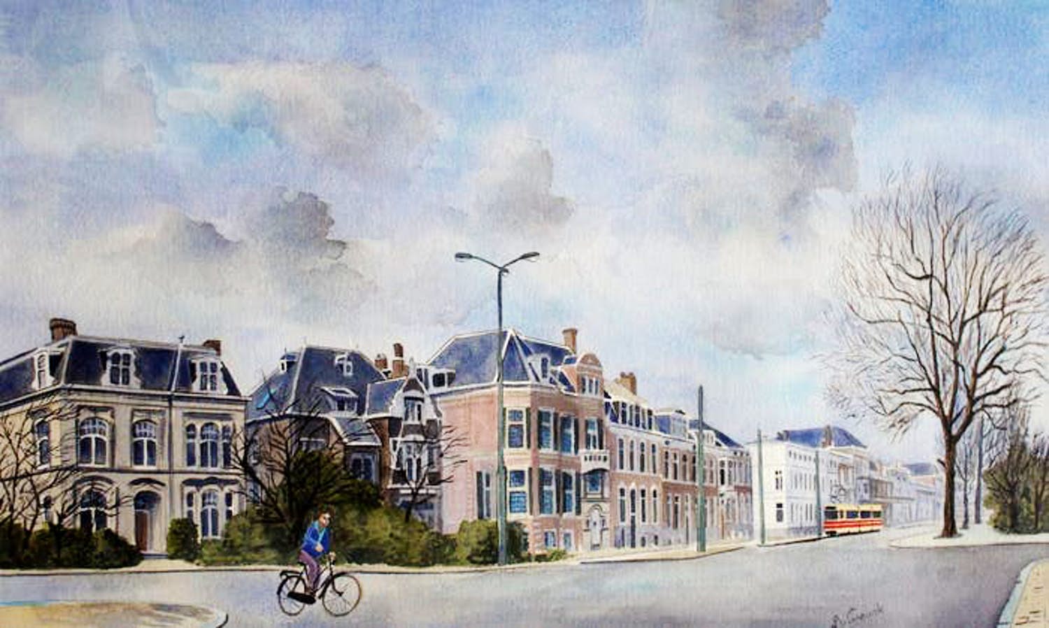 Leo Wisselink - aquarel: Javastraat Den Haag kopen? Bied vanaf 50!