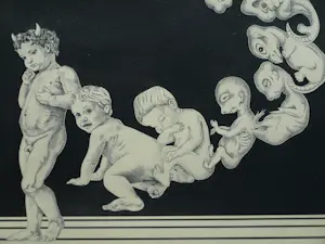 Robert Hallatu - Ingelijste inkttekening , ‘Kringloop…’ – 1978 – Lijst, 49 x 64 cm. kopen? Bied vanaf 250!