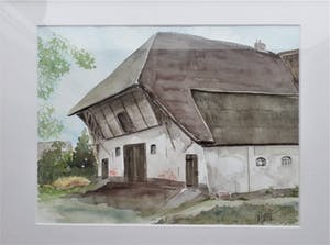 Cees Heuff - Achterhuis Betuwsche Boerderij - Aquarel kopen? Bied vanaf 1!