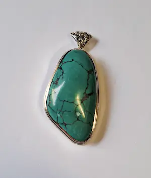 Nieuwe grote zilveren hanger met Turkoois edelsteen, cabochon kopen? Bied vanaf 125!