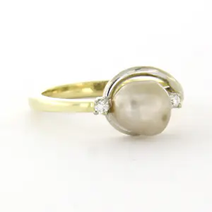 14k geel gouden ring met parel en briljant geslepen diamant tot. 0.04ct kopen? Bied vanaf 260!