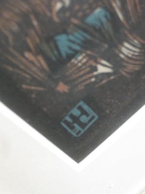 Louis Haver - Fraaie handgekleurde Linosnede "Uilen familie bij nacht" kopen? Bied vanaf 35!