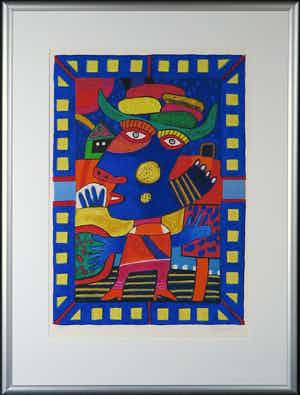 Clemens Briels - Zeefdruk, Il Verdulero le sobran banana iberengena - Ingelijst verkocht voor € 50!