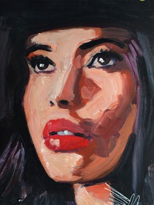 Peter Klashorst - Acrylverf op doek op houten frame , “Portret, Rode mond” – 60 x 105 cm - 2018 kopen? Bied vanaf 350!