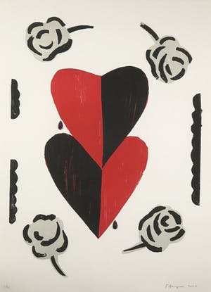 Fons Haagmans - Litho met applicaties, Zonder titel (harten) - Ingelijst (Groot) kopen? Bied vanaf 40!