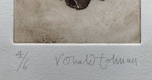 Ronald Tolman - handgesigneerde ets - 'Zelfportret met masker' - 1980 (ZEER KLEINE OPLAGE) kopen? Bied vanaf 150!