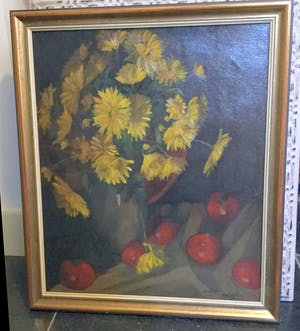 Niet of onleesbaar gesigneerd - c3115, bloemstilleven met chrysanten en tomaten kopen? Bied vanaf 10!