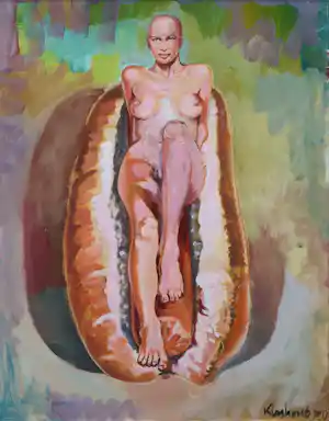Peter Klashorst - Acryl en print op doek, Naakt op een hotdog kaufen? Bieten Sie von 200!
