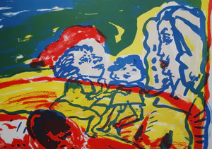 Pieter Defesche - Het gezin - grote kleurenlitho oplage 100 - zuurvrij ingelijst - incl.catalogus kopen? Bied vanaf 100!