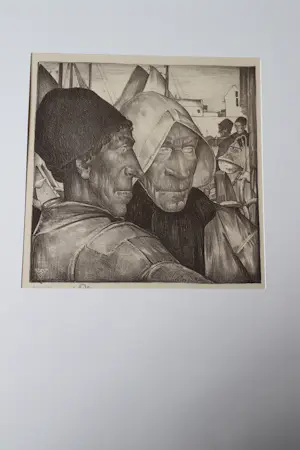 Willem van den Berg - karakteristieke WvdB lithografie "Urker Vissermannen" potloodgesigneerd kopen? Bied vanaf 34!