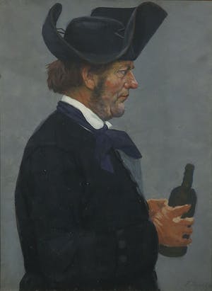 Fritz Schnitzler - Olieverf op papier, Man met fles - Ingelijst kopen? Bied vanaf 1!