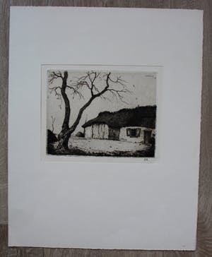 Dirk Baksteen - ets: boerderij met boom kopen? Bied vanaf 80!