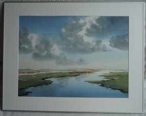 Jan Groenhart - Ingelijste aquarel , Landschap in Wormer en Jisperveld – GROOT kopen? Bied vanaf 10!