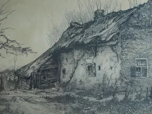 Toon de Jong - Ingelijste ets , Eemnes-Buiten met Boerin - 1906 kopen? Bied vanaf 50!