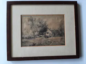 Piet Schipperus - Ets, Boerderij met paart en wagen. kaufen? Bieten Sie von 25!