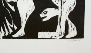 Ina Barfuss - Holzschnitt, o.T., Tierdarstellung 1985 kopen? Bied vanaf 155!