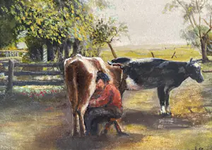 Niet of onleesbaar gesigneerd - Koeien melken kopen? Bied vanaf 1!