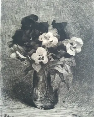 Ferdinand Oldewelt - (1857-1935), glazen vaas met violen kopen? Bied vanaf 29!