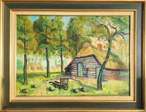 Tijmen Moll - Boerenschuur in Goois landschap | olieverf schilderij (ingelijst) verkocht voor € 115!