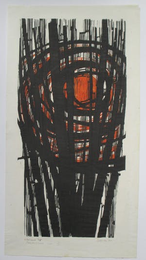 Akke Sins - Houtsnede "Ondergaande zon II" kleine oplage kopen? Bied vanaf 60!