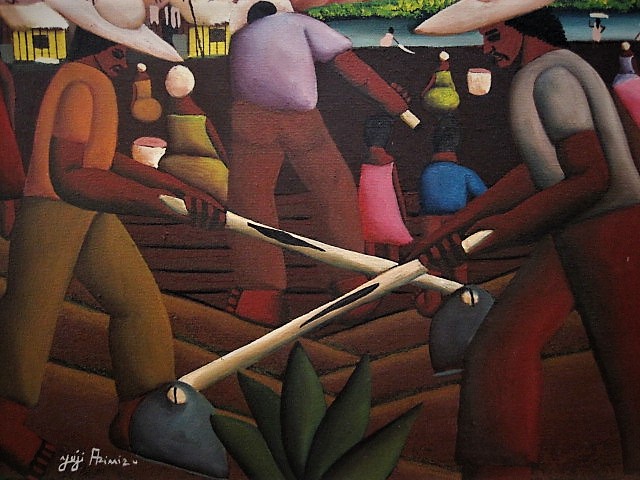 Niet of onleesbaar gesigneerd - Brazilie Naïeve Kunst "Boeren op het land bij de Iguaçu rivier" gesigneerd kopen? Bied vanaf 1!