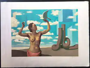 Rene Magritte - "Un Bombardon libère", Originalfarblithografie verkocht voor € 950!