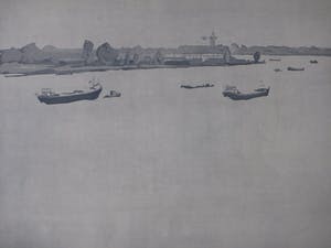 Jan Forrer - Riviergezicht met schepen - Ets kopen? Bied vanaf 1!